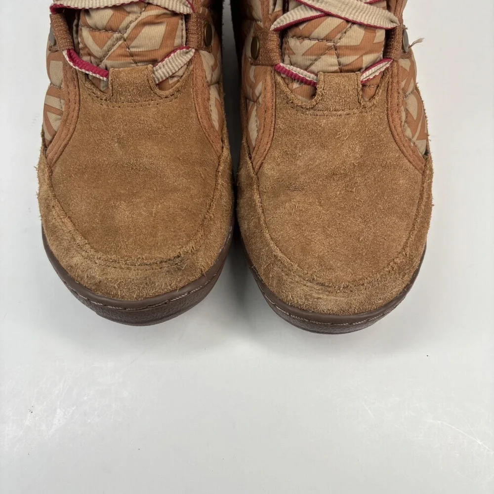 Columbia Women’s Brown Suede Quilted Winter Boots - Tan with Red Accents